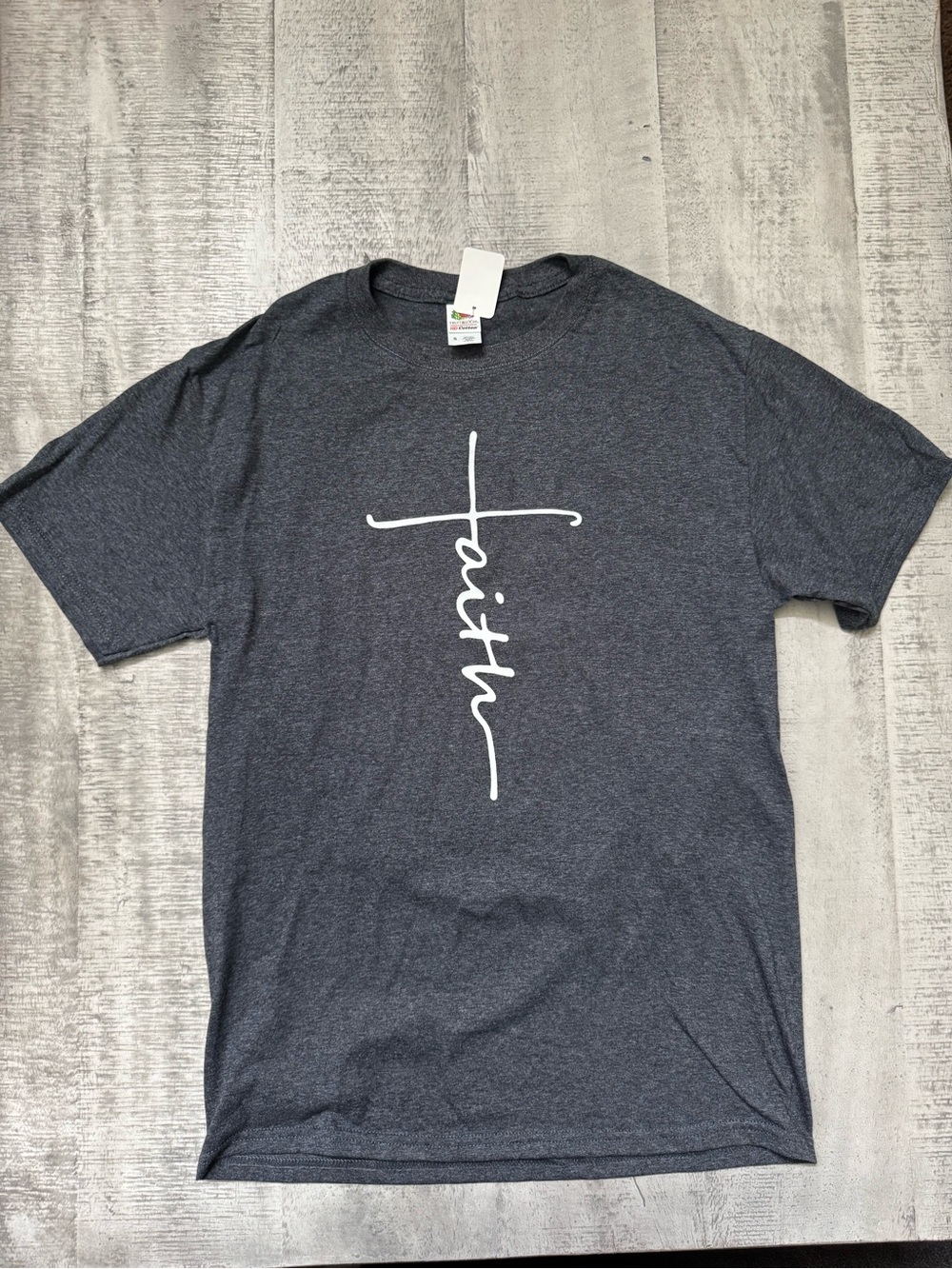 Faith Cross Graphic Tee Gray Christian Shirt NWT Minimalist Style
